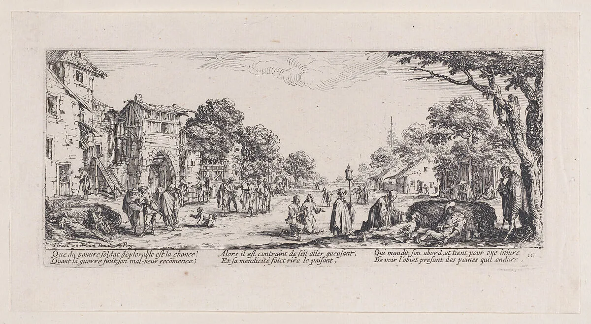 Les Mourants sur le Bord des Rouges (The Dying on the Edge of the Road), from Les Misères et les Mal-Heures de la Guerre (The Miseries and Misfortunes of War), plate 16 — Jacques Callot|Israël Henriet