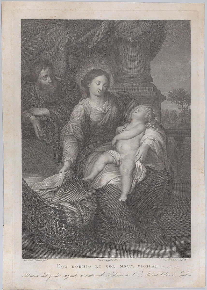 The Holy Family, with the Christ child asleep in the Virgin's lap — Pietro Angeletti|Peter Paul Rubens|Giovanni Folo|Raphael Morghen
