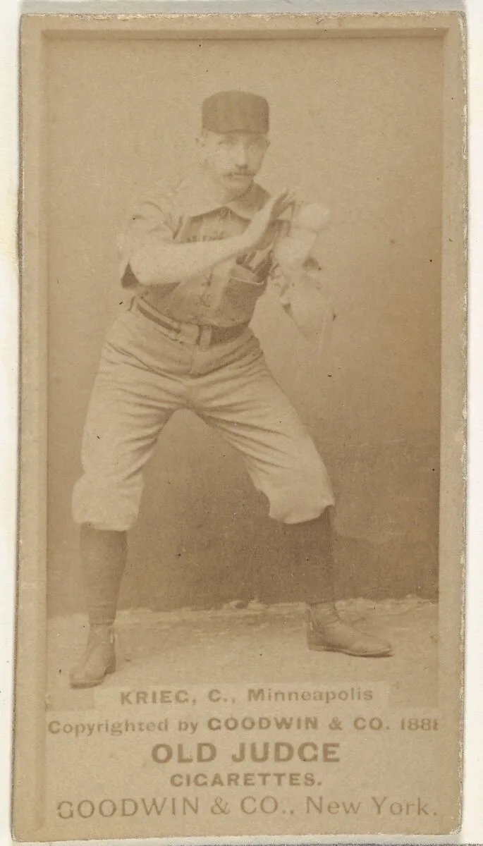 William Frederick "Bill" Krieg, Catcher, Minneapolis, from the Old Judge series (N172) for Old Judge Cigarettes — Goodwin & Company