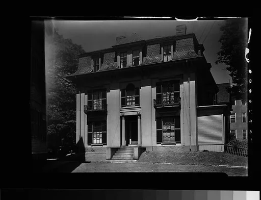 [Greek Revival House with Recessed Entry Porch and Mansard Roof, Mt. Auburn Street, Cambridge, Massachusetts]