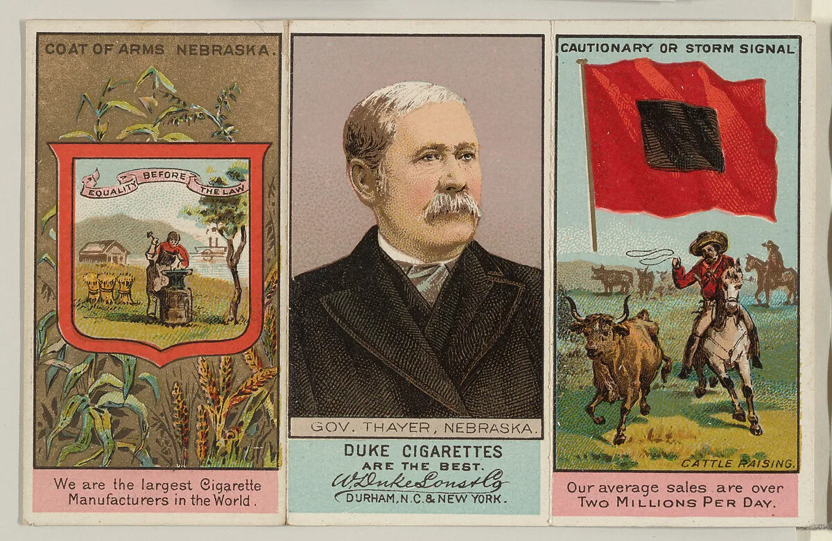 Governor Thayer, Nebraska, from "Governors, Arms, Etc." series (N133-2), issued by Duke Sons & Co. — W. Duke, Sons & Co.