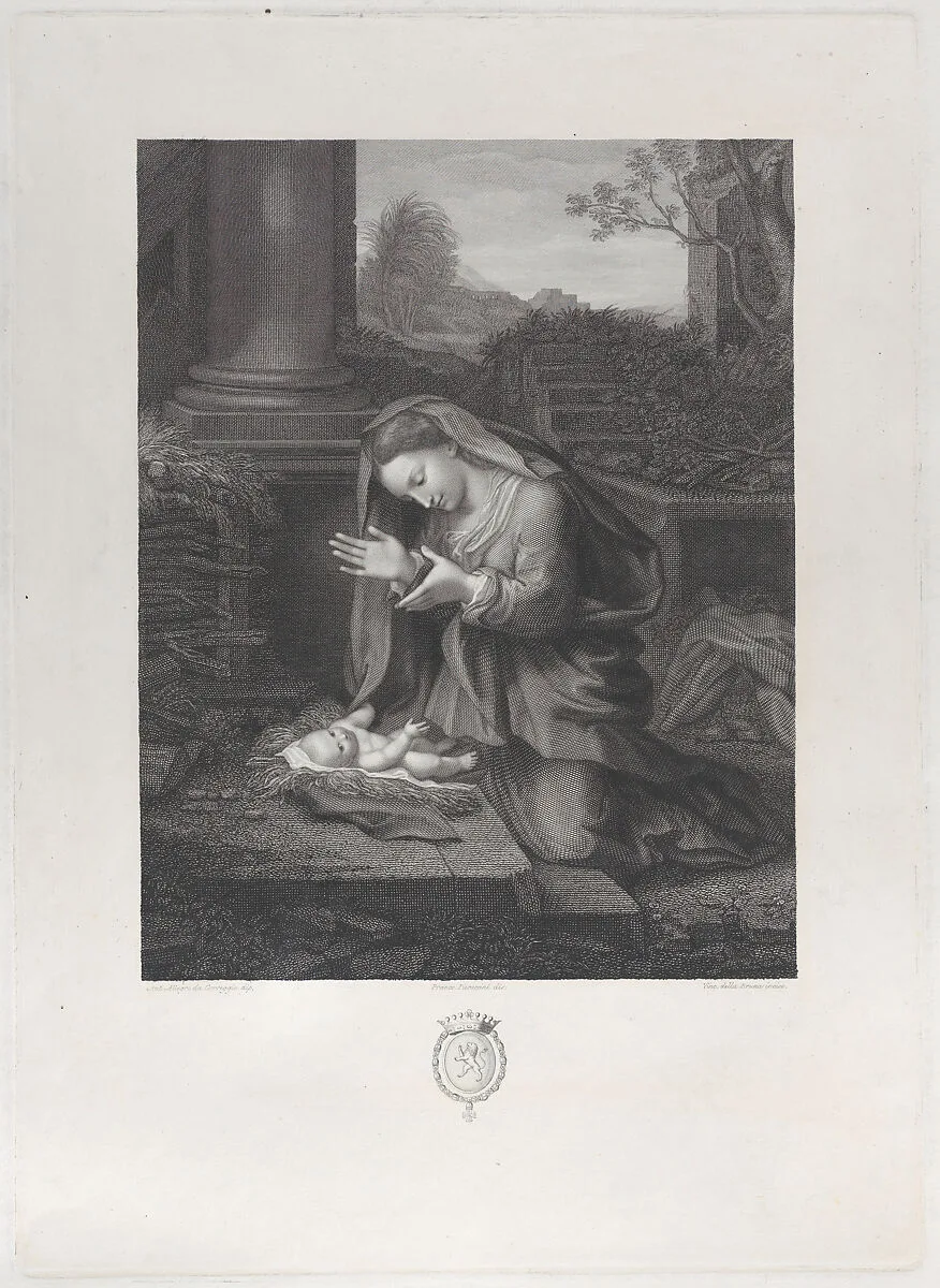The Virgin adoring the Christ child — Francesco Pieraccini|Vincenzo Della Bruna|Correggio (Antonio Allegri)