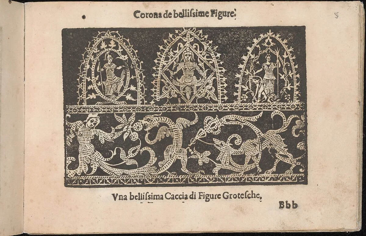 Corona delle Nobile et Virtuose Donne, Libro Terzo, page 5 (recto) — Alessandro de' Vecchi|Cesare Vecellio