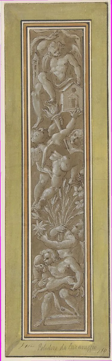 Two Pilaster with White Putti on Tan Ground — Giovanni Mauro della Rovere