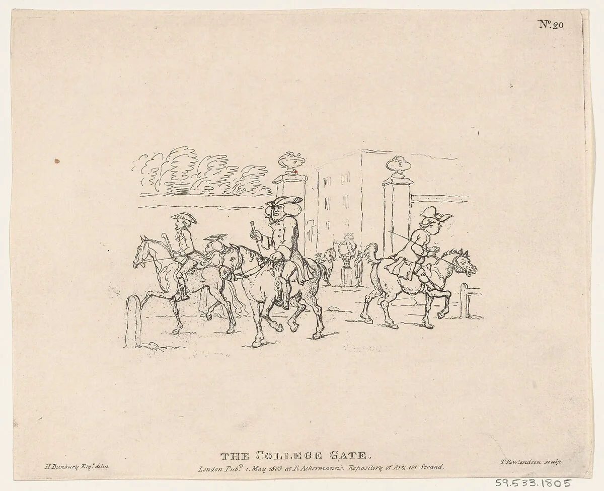 The College Gate — Rudolph Ackermann, London|Henry William Bunbury|Thomas Rowlandson