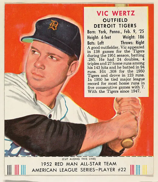 Vic Wertz, from the Red Man All-Star Team series (T232), issued by Red Man Chewing Tobacco — Red Man Chewing Tobacco