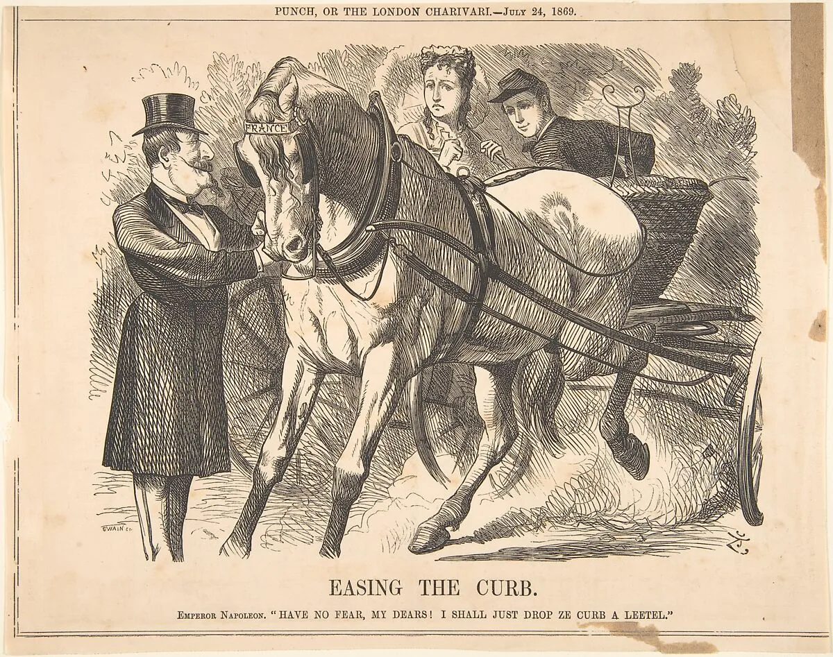 Easing the Curb (Punch, July 24, 1869) — Sir John Tenniel|Napoléon III