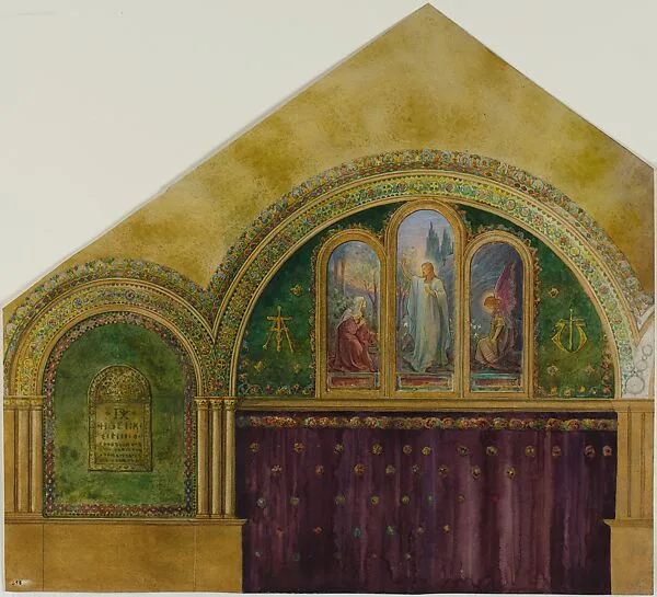 Design for church interior with Noli Me Tangere window — Louis C. Tiffany|Tiffany Glass and Decorating Company