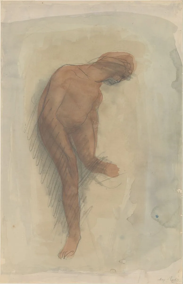 Nude female figure holding left foot — Auguste Rodin