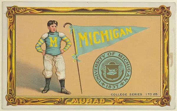 University of Michigan, version two, part of the College Series cabinet cards (T6) — Murad Cigarettes