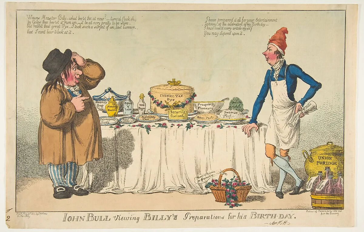John Bull Viewing Billy's Preparations for his Birth-day — S. W. Fores|Charles Williams