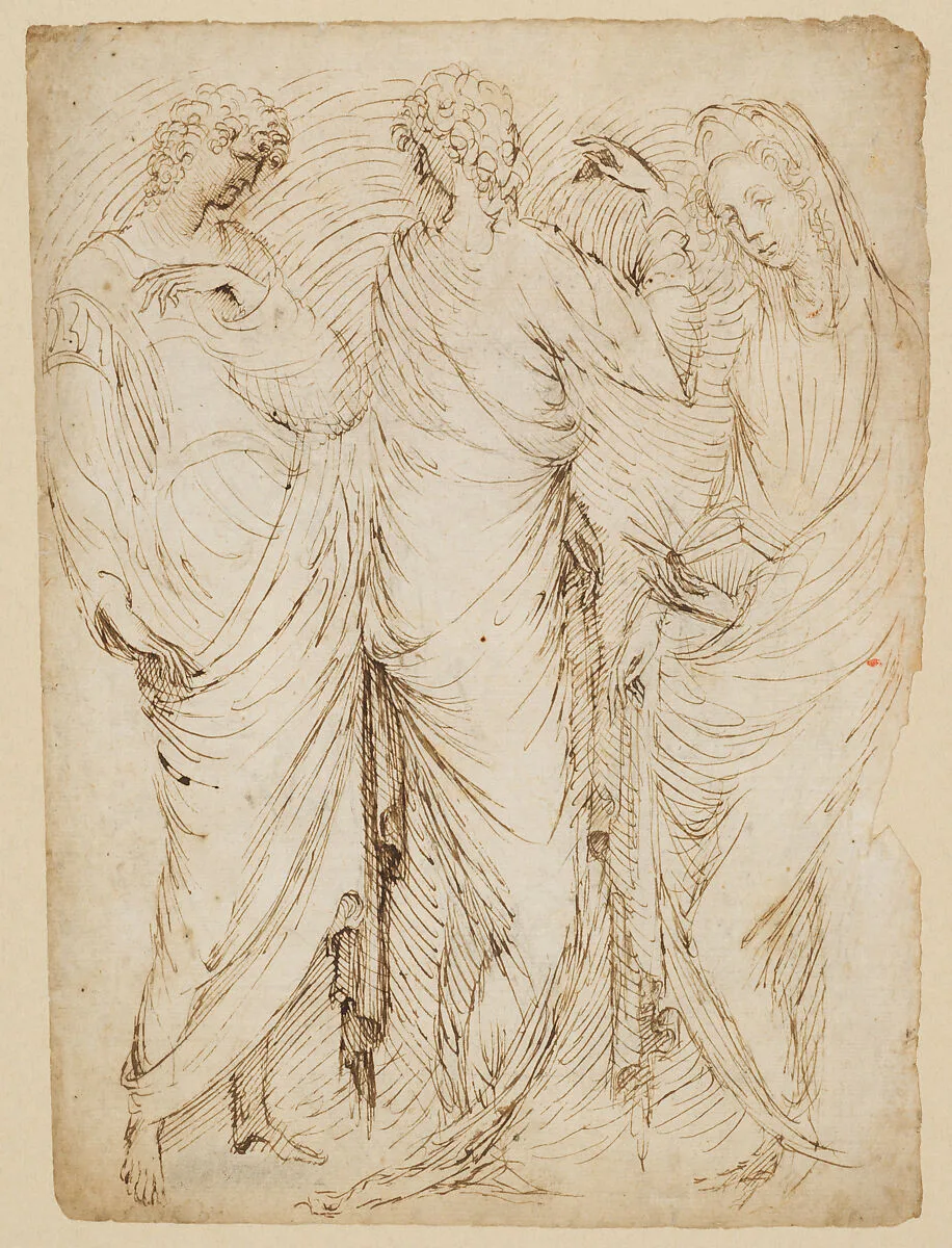 Three Standing Figures (recto); Seated Woman and a Male Hermit in Half-length (verso) — Stefano da Verona (Stefano di Giovanni d'Arbosio di Francia)