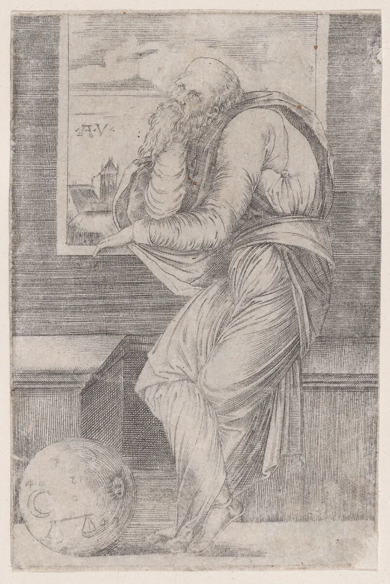 Philoshopher Seated near a Window — Agostino Veneziano (Agostino dei Musi)|Baccio Bandinelli