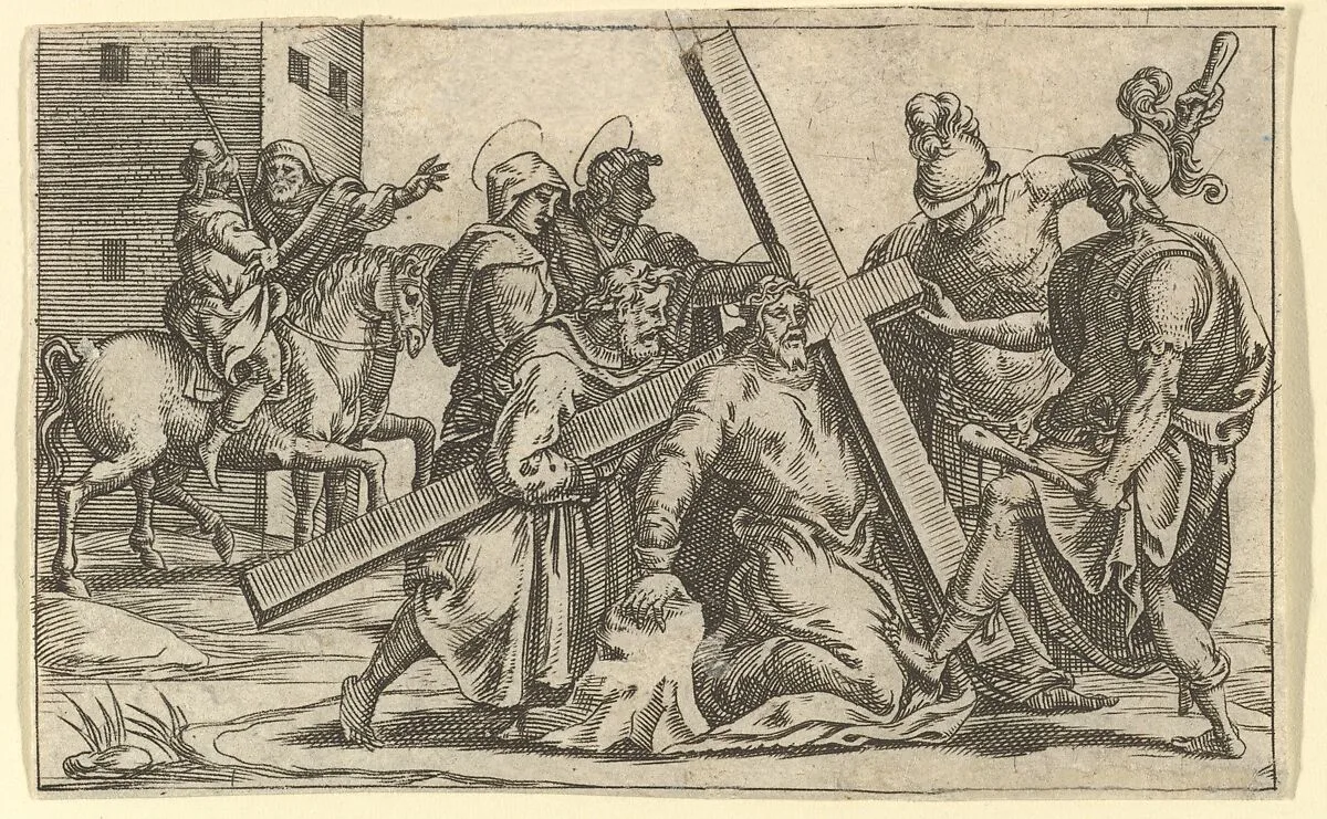 The Virgin of Sorrows: Christ Bearing the Cross; one of nine surrounding compartments from the Virgin of Sorrows, now separated — Giorgio Ghisi
