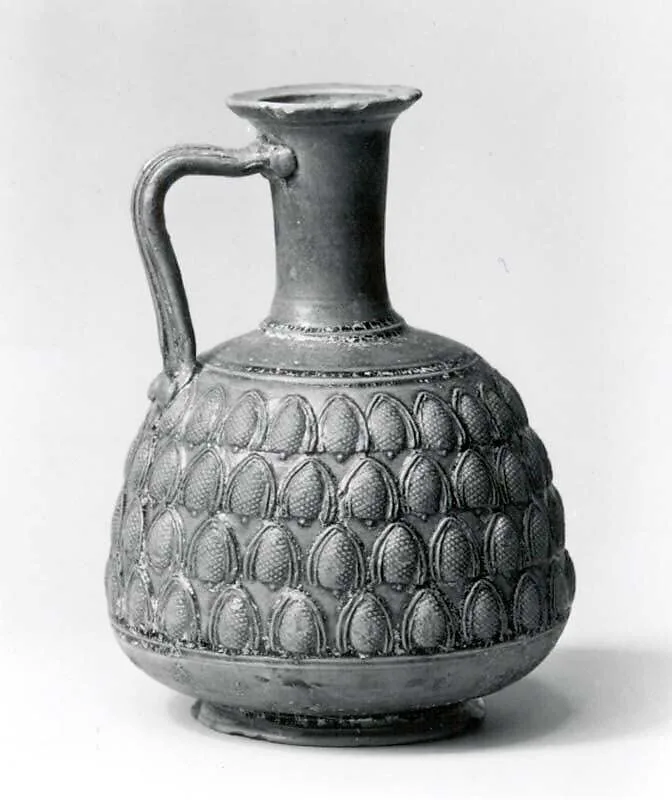 Vessel decorated with four rows of pine cones — Unknown