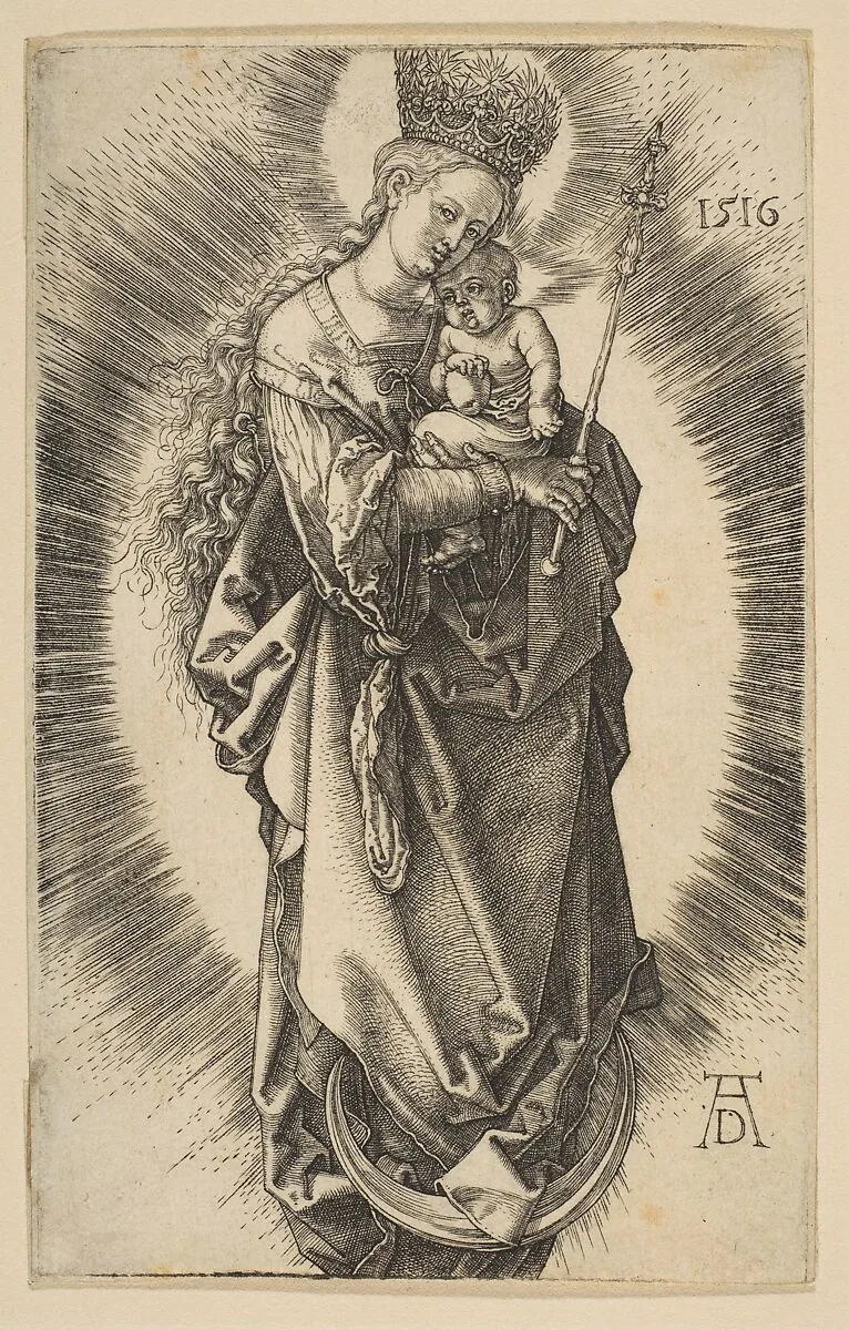 Virgin on the Crescent with Scepter and Starry Crown — Albrecht Dürer