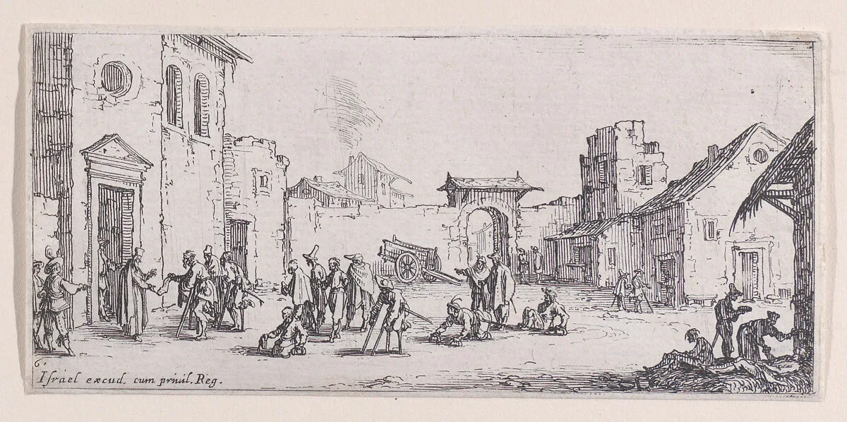 L'Hopital (The Hospital), from Les Petites Misères de la Guerre (The Little Miseries of War), plate 6 — Jacques Callot|Israël Henriet