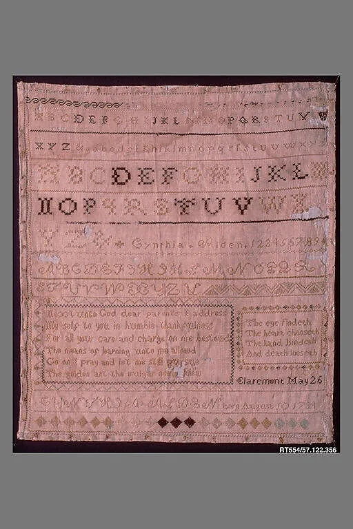 Embroidered sampler — Cynthia Alden