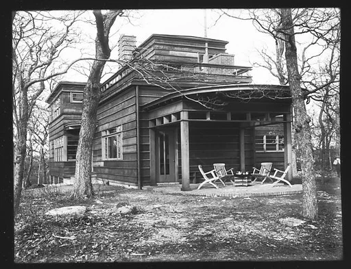 [Modernist House with Brick Patio, Residence of Lyman Paine and Ruth Forbes, Naushon Island, Massachusetts]
