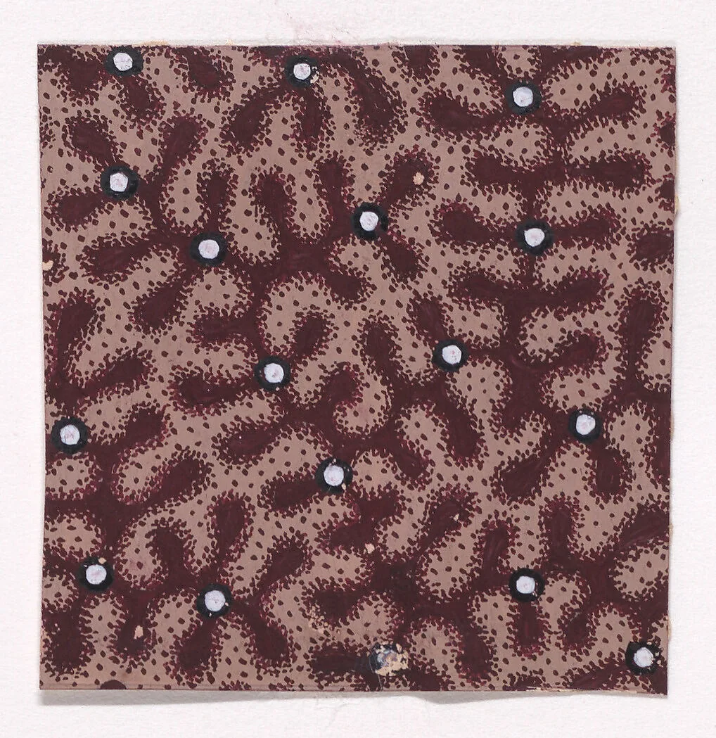 Textile Design with a Pattern of Garlands of Stylized Leaves Splattered with Pearls Over a Stippled Background — Anonymous, Alsatian, 19th century