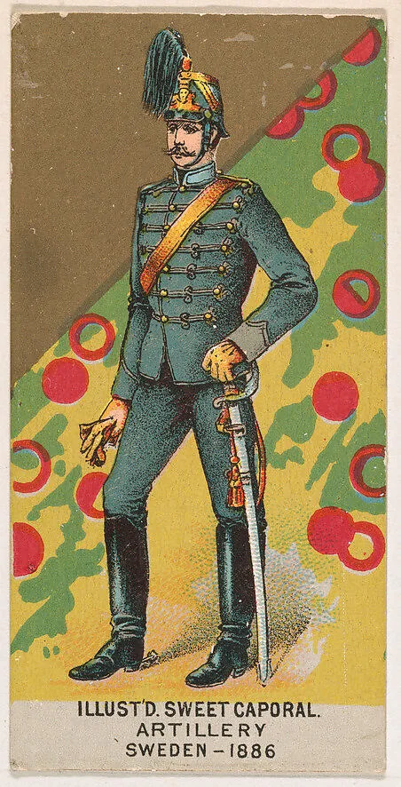 Artillery, Sweden, 1886, from the Military Series (N224) issued by Kinney Tobacco Company to promote Sweet Caporal Cigarettes — Kinney Brothers Tobacco Company