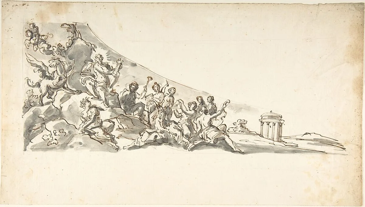 Drawing for a Harpsichord Top — Anonymous, Italian, Bolognese 18th century artist