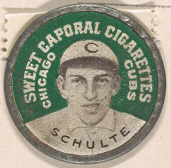 Schulte, Chicago Cubs (green), from the Domino Discs series (PX7), issued by Kinney Brothers — Kinney Brothers Tobacco Company