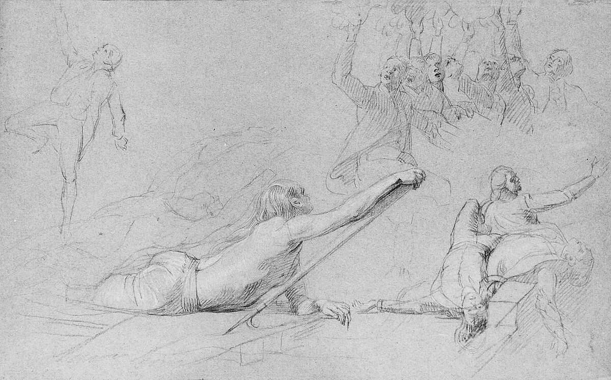 Study for "The Siege of Gibraltar": Figure Reaching; Sprawling Figures; Cheering Group; Dying Sailors — John Singleton Copley