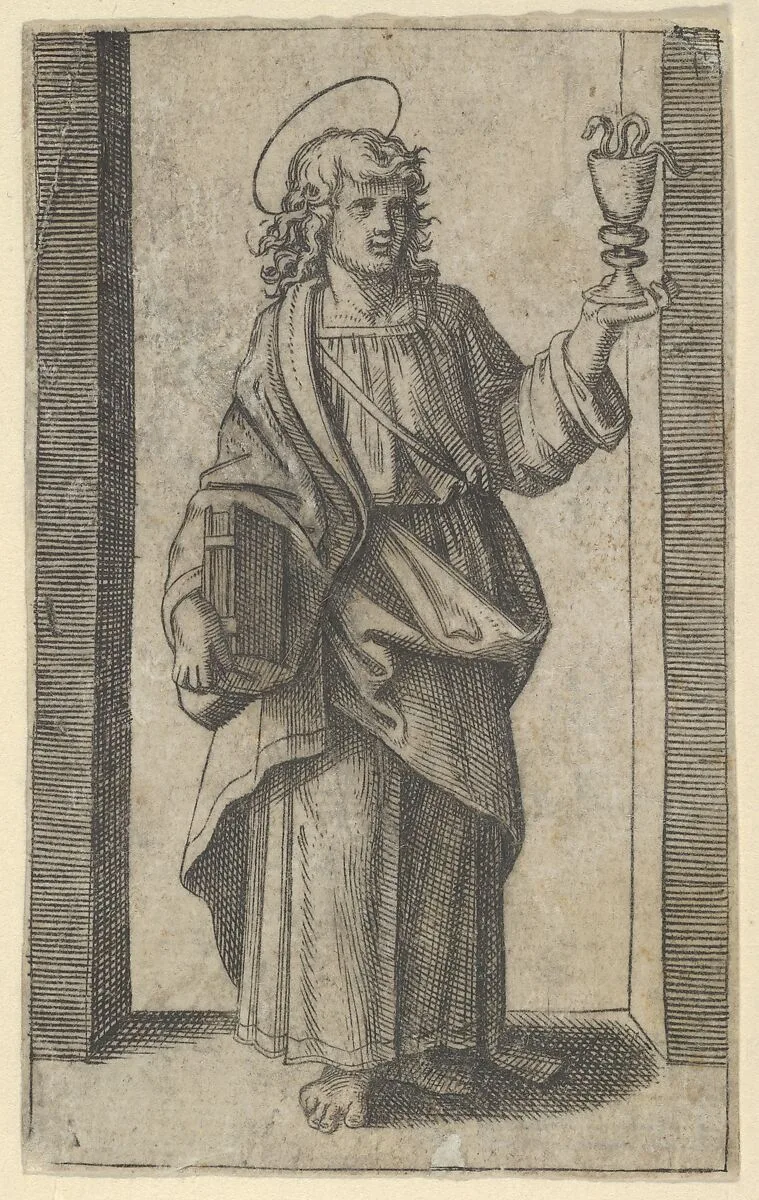 Saint John, book in right hand chalice in left, from "Piccoli Santi" (Small Saints) — Marcantonio Raimondi|Raphael (Raffaello Sanzio or Santi)
