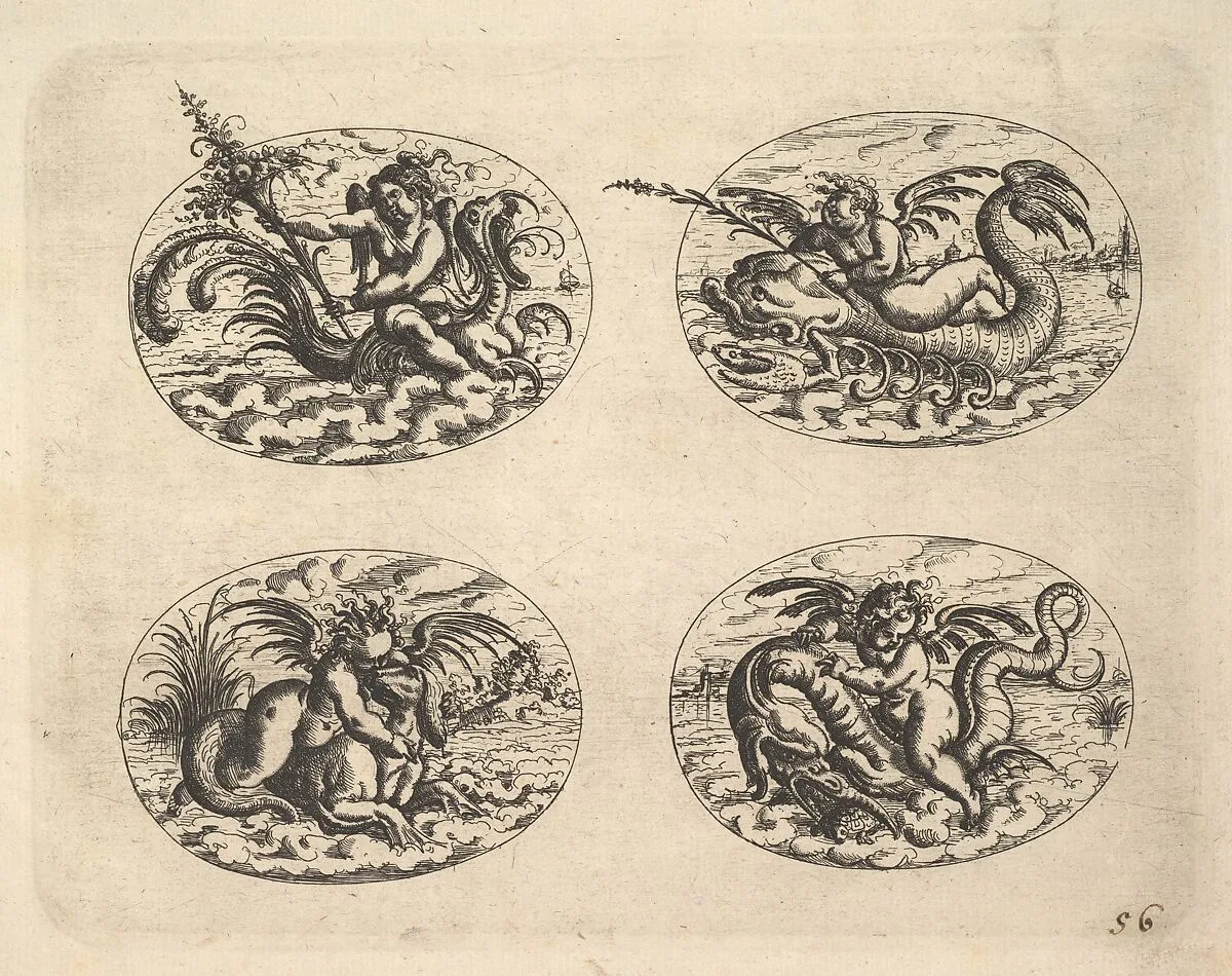Four Ovals with Genii, plates from the Neue Grotessken Buch — Christoph Jamnitzer
