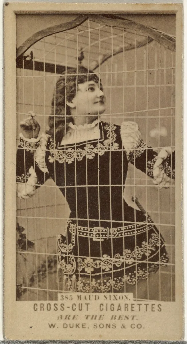 Card Number 385, Maud Nixon, from the Actors and Actresses series (N145-3) issued by Duke Sons & Co. to promote Cross Cut Cigarettes — W. Duke, Sons & Co.
