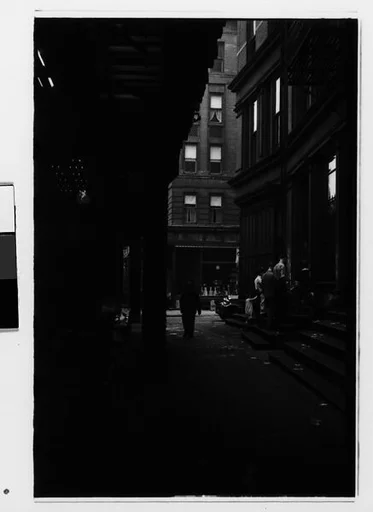 [Two 35mm Film Frames: Boys Playing on Stoop Near Elevated Train Tracks, New York City]