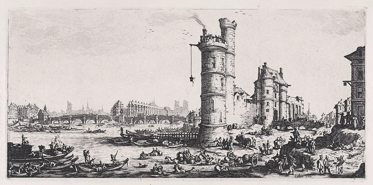Vue de Pont-Neuf (View of the Pont-Neuf), from "Les Deux Grandes Vues de Paris" (The Two Large Views of Paris) — Jacques Callot