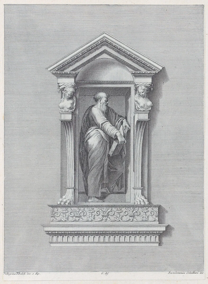 A standing man in a niche holding an open book — Pellegrino Tibaldi|Gabriel Söderling|Giampietro Zanotti|Bartolomeo Crivellari