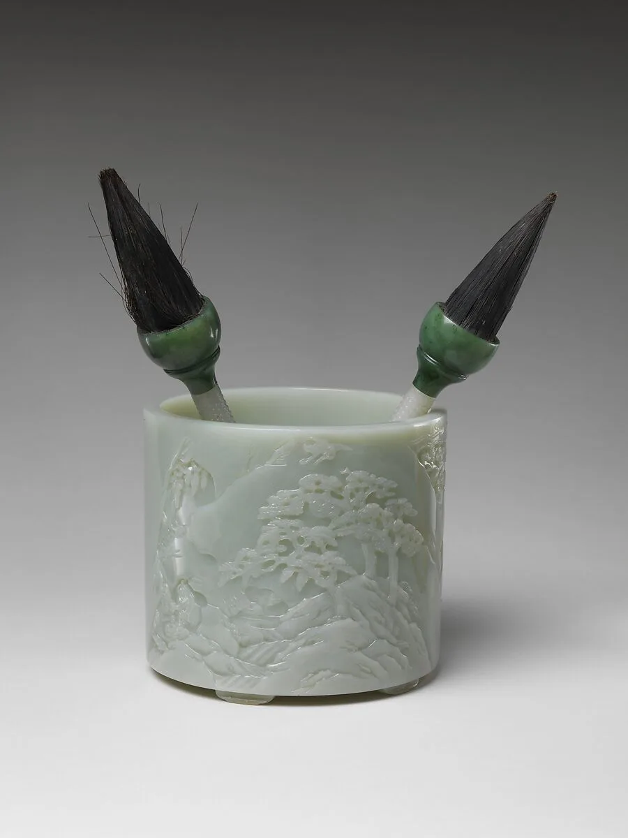 清中期 玉管筆(二支)|Brush holder with two brushes — Unknown