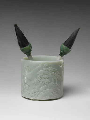 清中期 玉管筆(二支)|Brush holder with two brushes