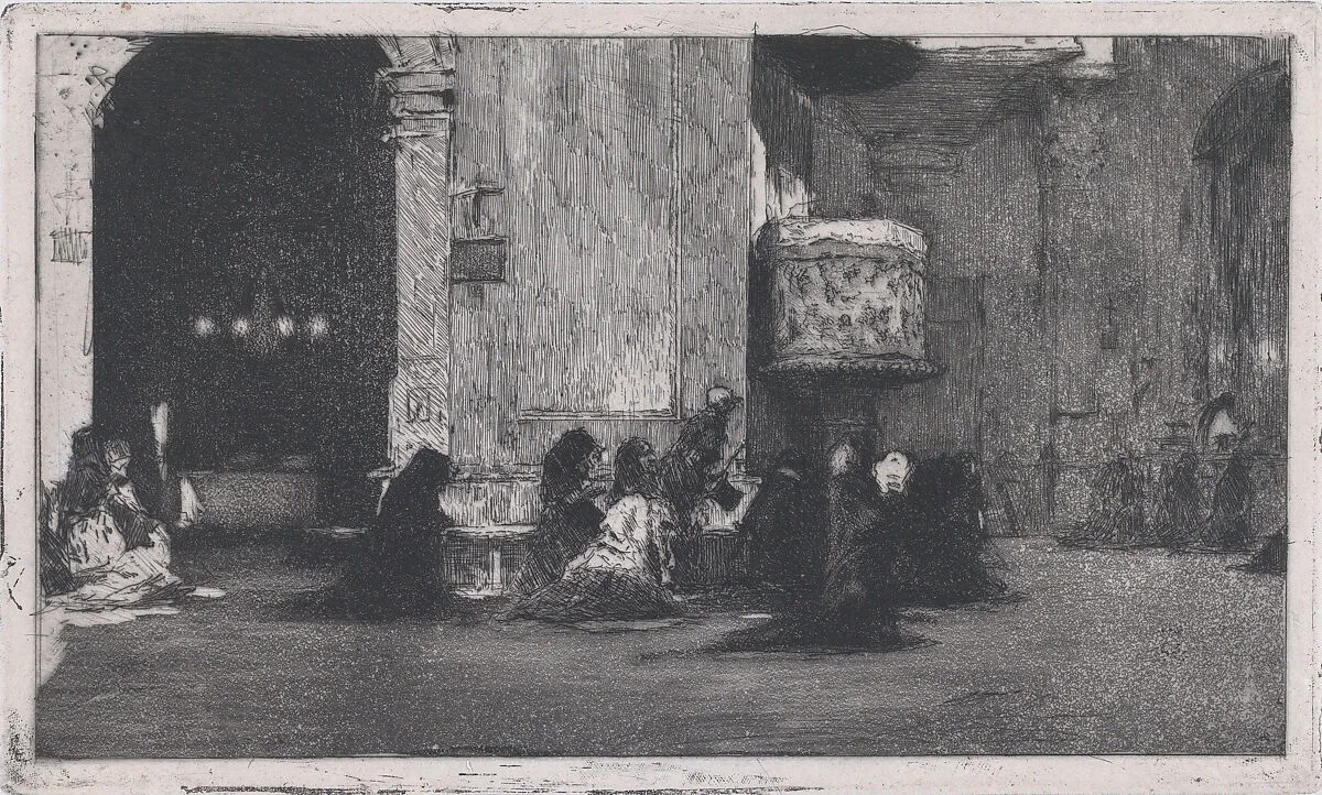 Entrance to the church of St Joseph (San José), Madrid, figures seated on the ground in front — Mariano Fortuny, 1838–1874