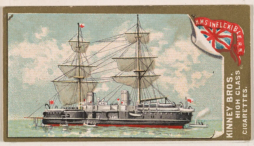 H.M.S. Inflexible, Royal Navy, from the Naval Vessels of the World series (N226) issued by Kinney Bros. — Kinney Brothers Tobacco Company