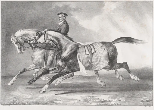 Two Dappled-Grey Horses Being Exercised