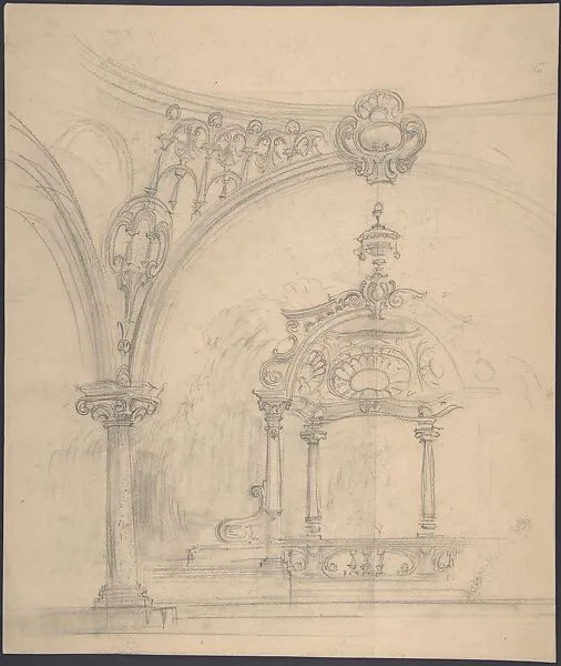Stage Set Design: View of a Baldacchino seen through Rounded Arch with Pendentive and Column — Salvador Alarma Tastás