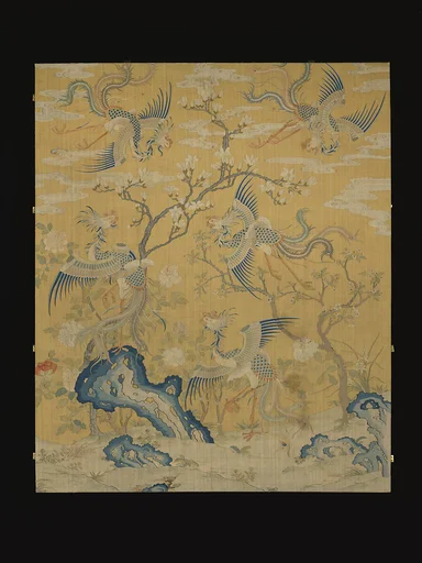 清康熙 緙絲五鳳圖對屏|Panel with five phoenixes in a garden