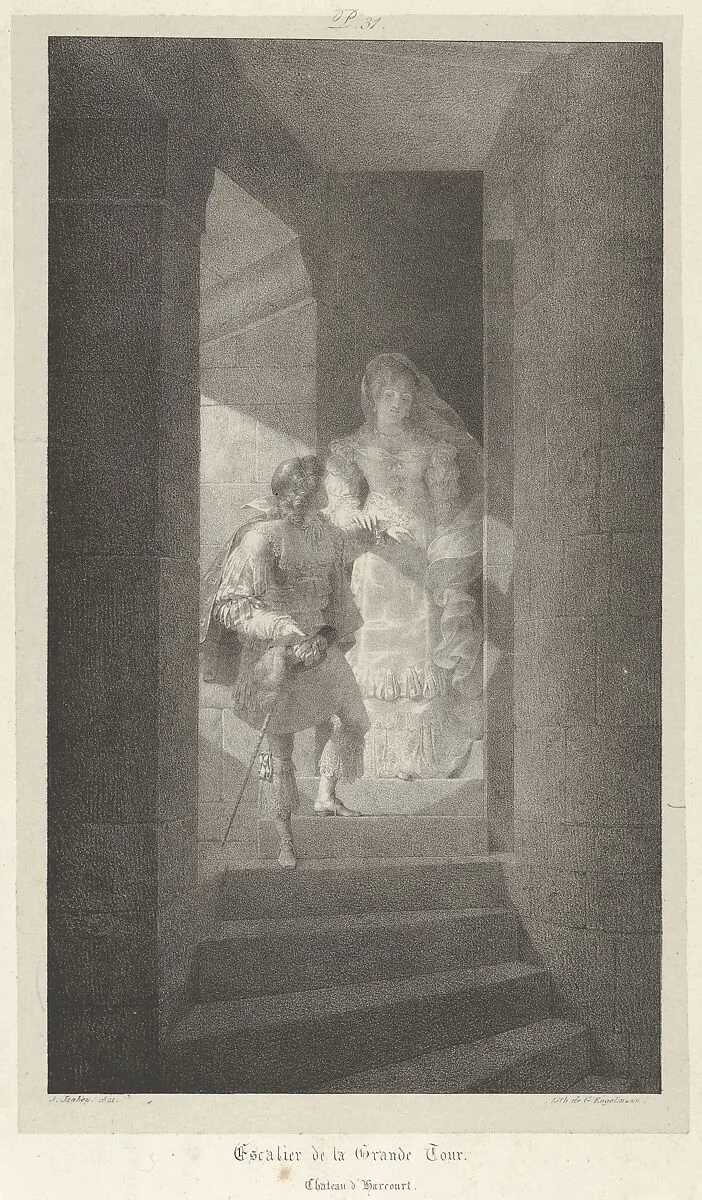 Staircase of the Grand Tower, Harcourt Castle — Godefroy Engelmann|Jean-Baptiste Isabey