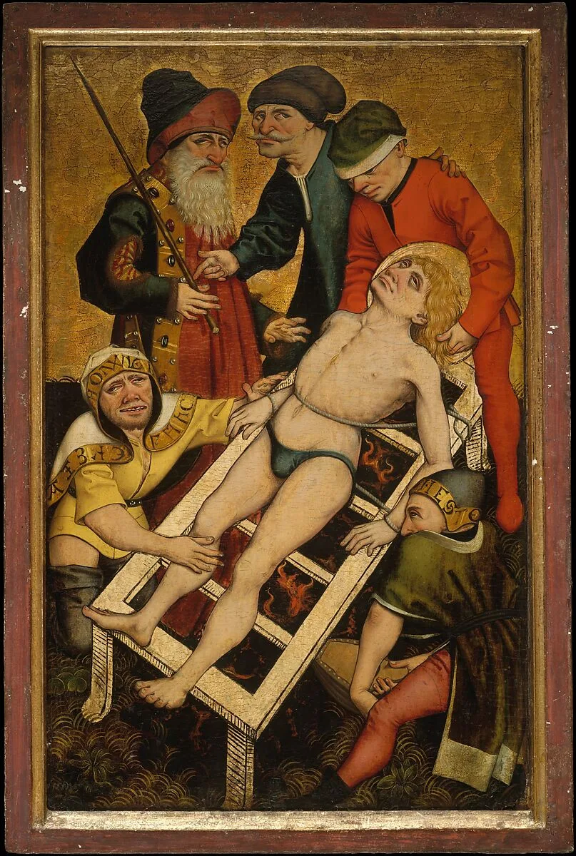 The Martyrdom of Saint Lawrence; (reverse) Giving Drink to the Thirsty — Master of the Acts of Mercy