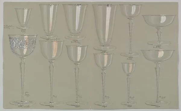Designs for a Set of Glassware (12 pieces) — Anonymous, Czech, early 20th century