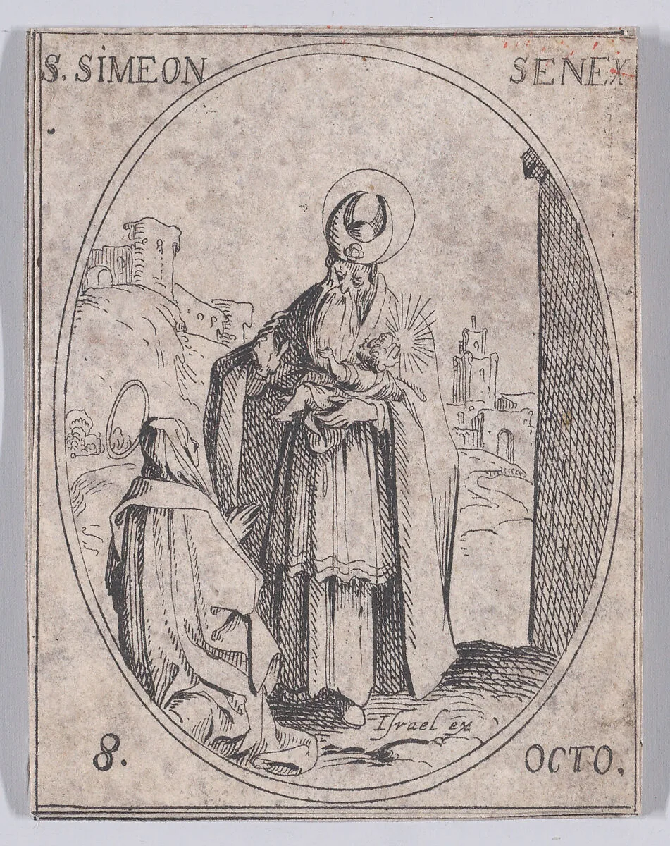 S. Siméon, vieillard (St. Simeon, The Elderly Man), October 8th, from "Les Images De Tous Les Saincts et Saintes de L'Année" (Images of All of the Saints and Religious Events of the Year) — Jacques Callot|Israël Henriet
