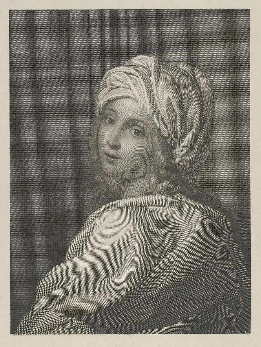 Portrait of Beatrice Cenci in bust-length, turning to face outwards with a cloth wrapped around her head, after Reni — Guido Reni|Giovita Garavaglia