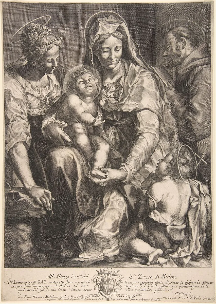 Virgin and Child with Saint Catherine, Francis of Assisi and John the Baptist — Giovanni Battista Bonacina|Andrea del Sarto (Andrea d'Agnolo)