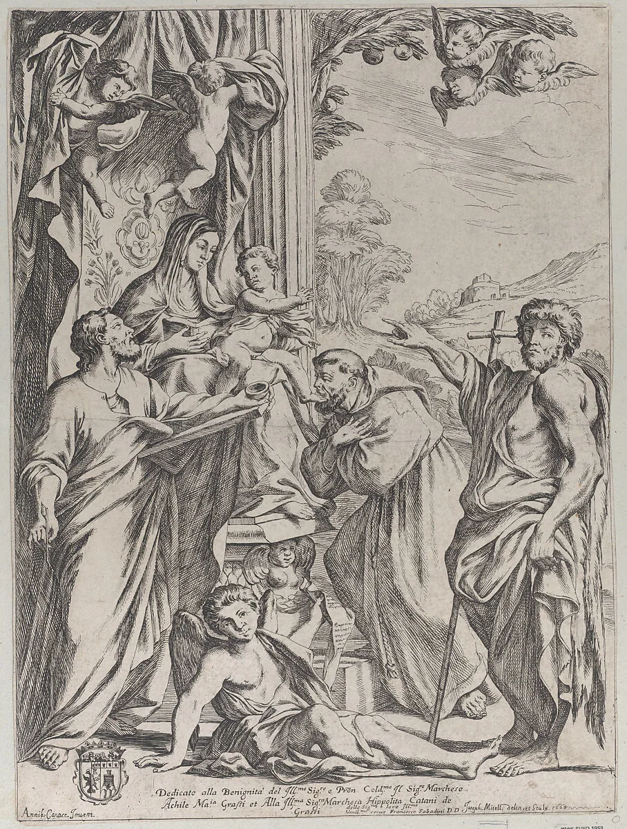 The Virgin Enthroned with Three Saints — Giuseppe Maria Mitelli|Annibale Carracci