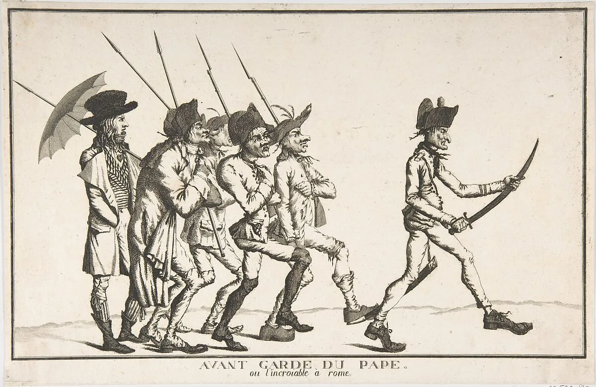 The Pope's Advance Guard or the "Incroyable" in Rome (Avant garde du pape, ou l'Incroyable à Rome) — Anonymous, French, 18th century
