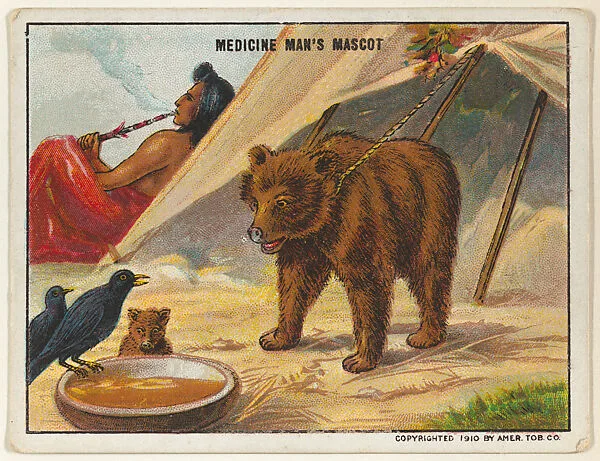 Medicine Man's Mascot, from the "Indian Life in the 60's" series (T73), issued with Hassan Cork Tip Cigarettes by the American Tobacco Company — American Tobacco Company